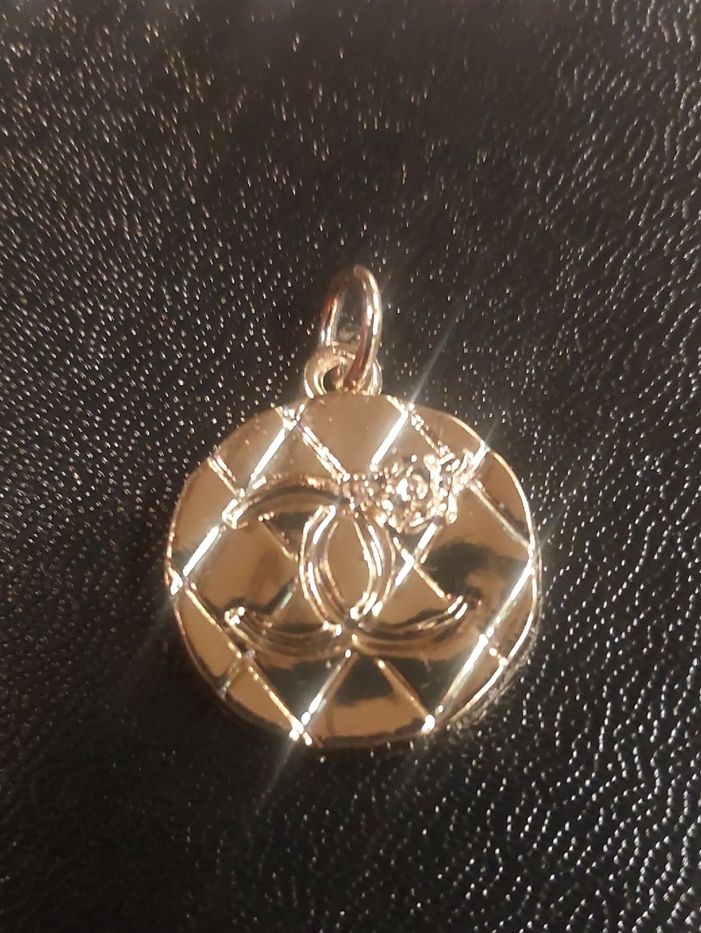 CC Gold Quilted Round Logo Charm Pendant